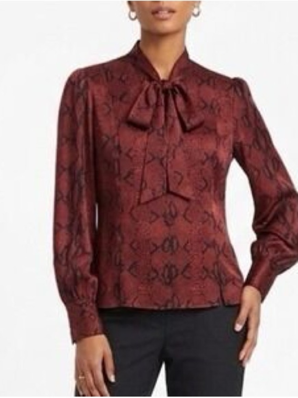 Jason Wu Burgundy Snake-Print 100% Silk Tie-Neck Blouse 2 NWOT